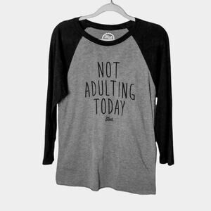 TEAM COCKTAIL Unisex Sz S Black Gray Graphic T-Shirt Top Crew Neck 3/4‎ Sleeves